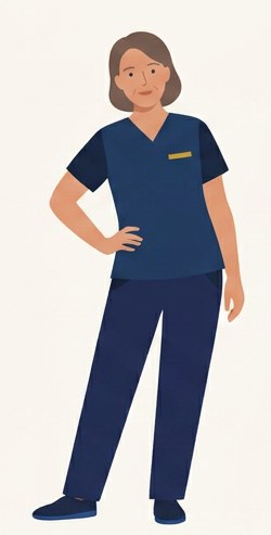 Illustration of a woman standing with her weight shifted onto one hip, hand on hip