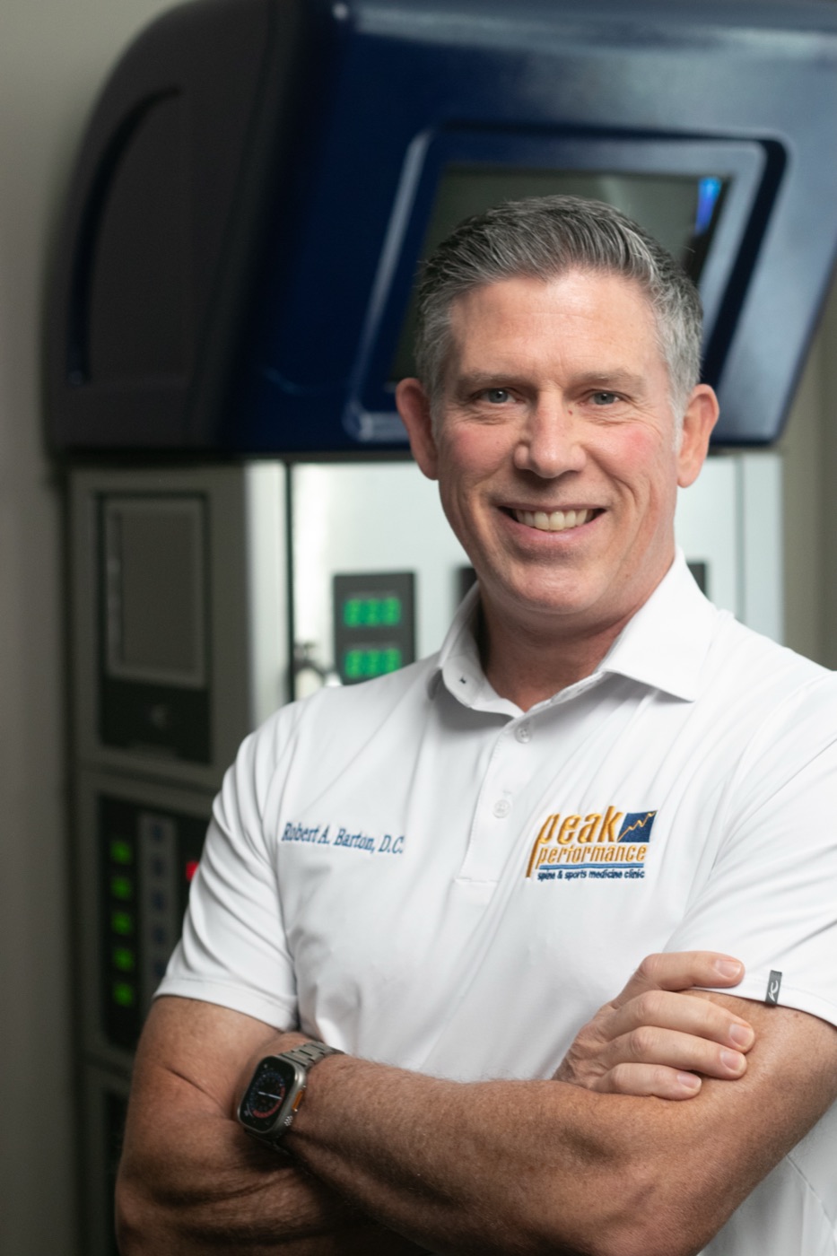 Dr. Robert Barton, DC at the DRX9000 decompression table