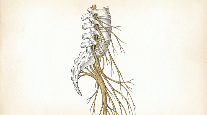 Anatomical illustration — spinal nerves branching from the spine